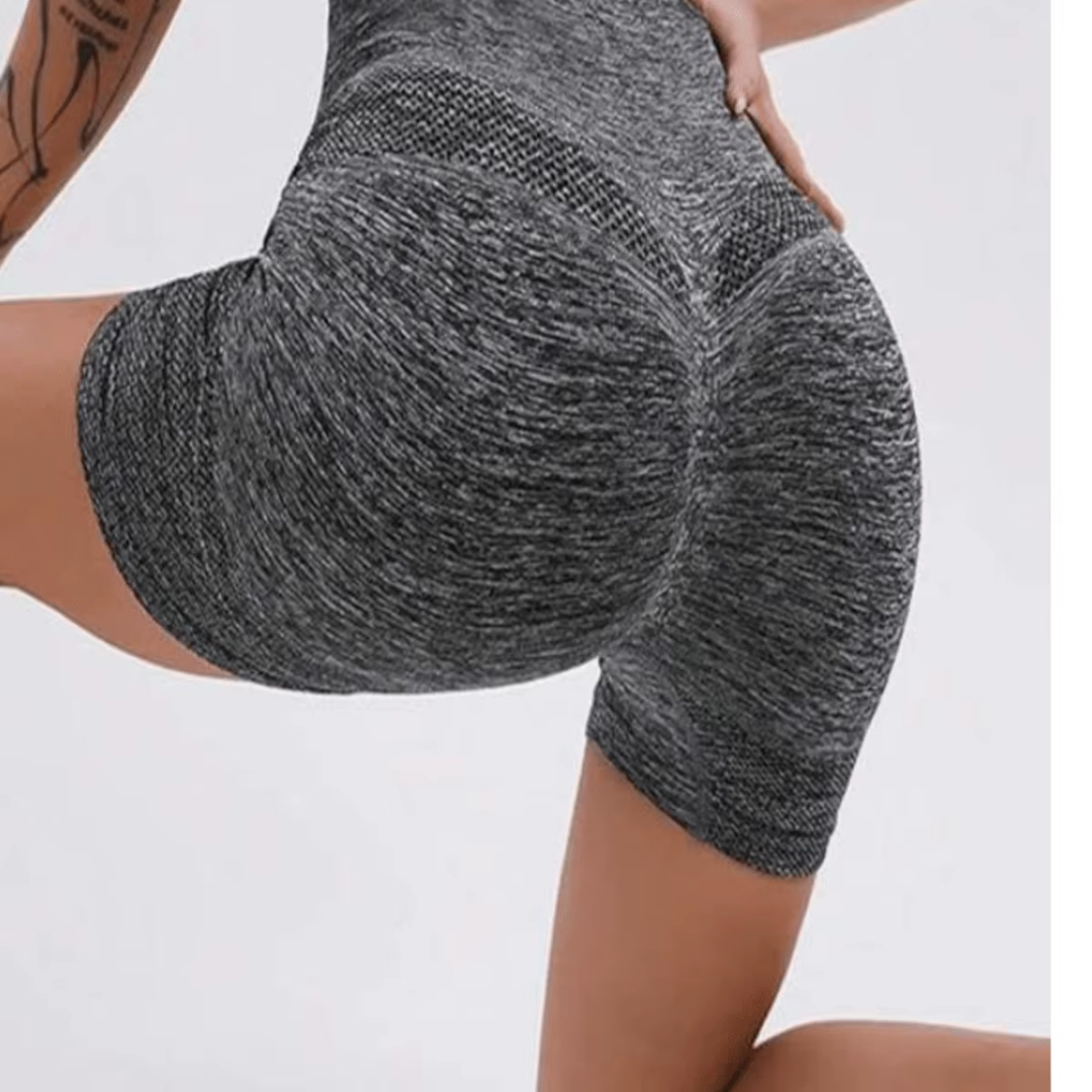 Dames yogashort met brede tailleband en space-dye print