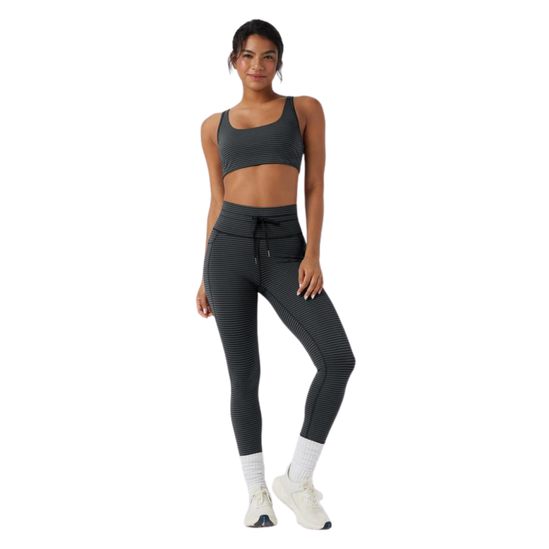 Halara 2-Piece Low Support U Neck Cut Out Stripe Yoga Sports Bra & High Waisted Drawstring Striped Yoga Pants with Pockets Set