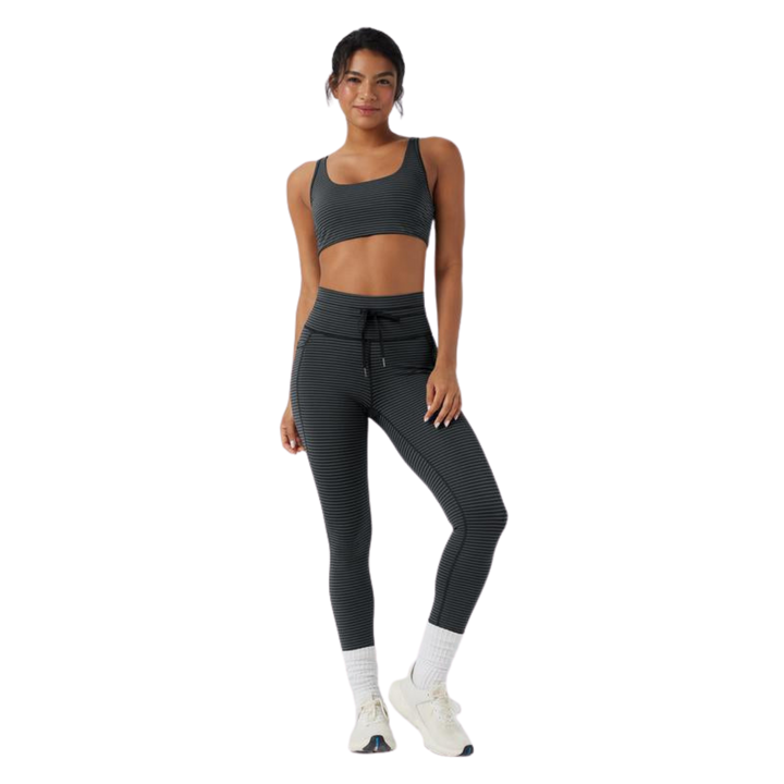 Halara 2-Piece Low Support U Neck Cut Out Stripe Yoga Sports Bra & High Waisted Drawstring Striped Yoga Pants with Pockets Set