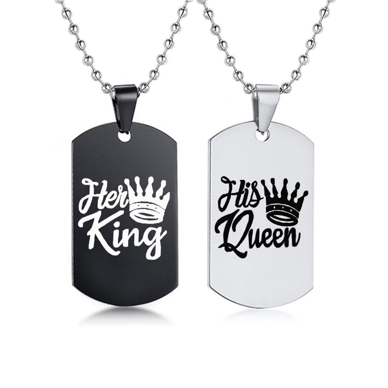 Her King • His Queen Dog Tag Ketting (Set van 2)