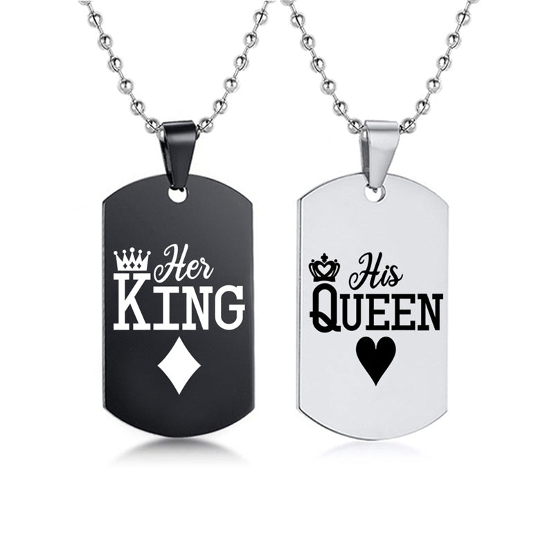 Her King • His Queen Dog Tag Ketting (Set van 2)