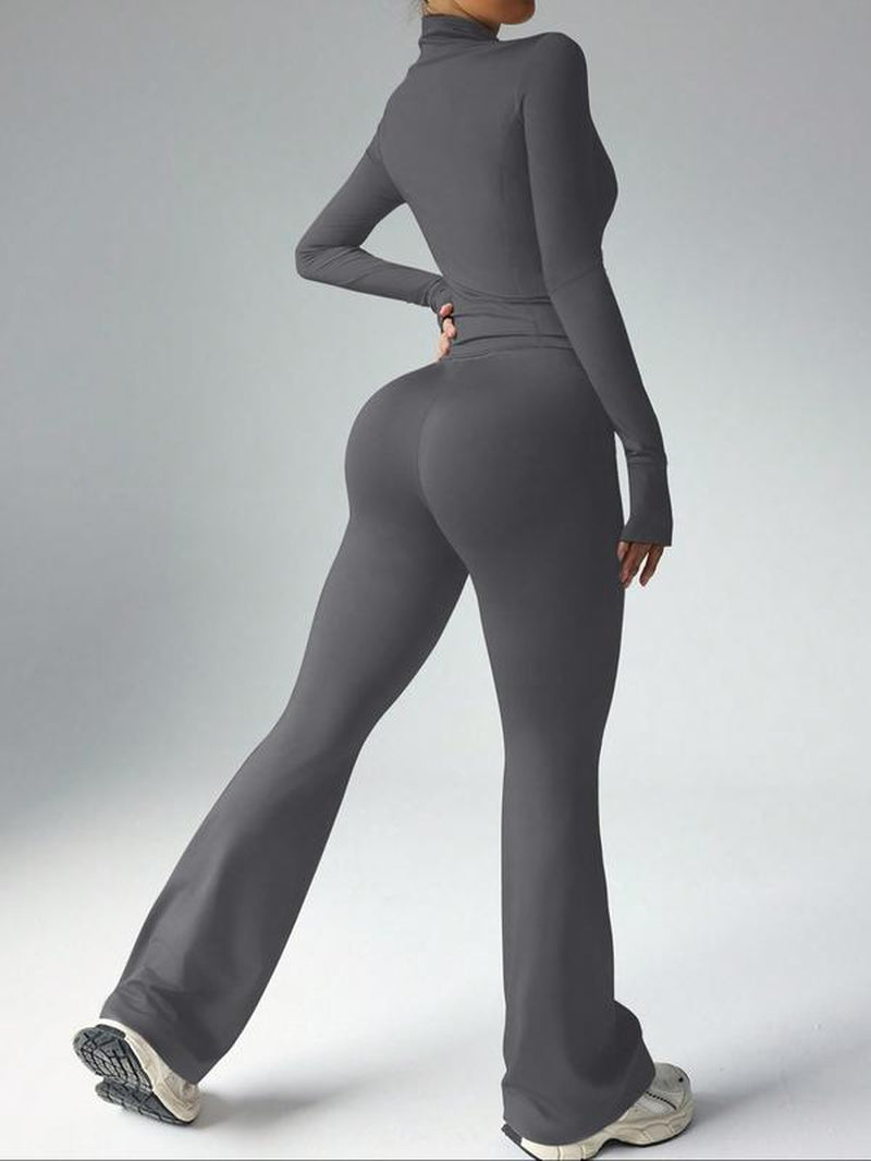 Women'S Slim Fit Workout Set, Long Sleeve Sports Jacket & High Waist Leggings, Comfortable Fashion Running Gym Clothes, 2 Piece, Casual Gym Wear