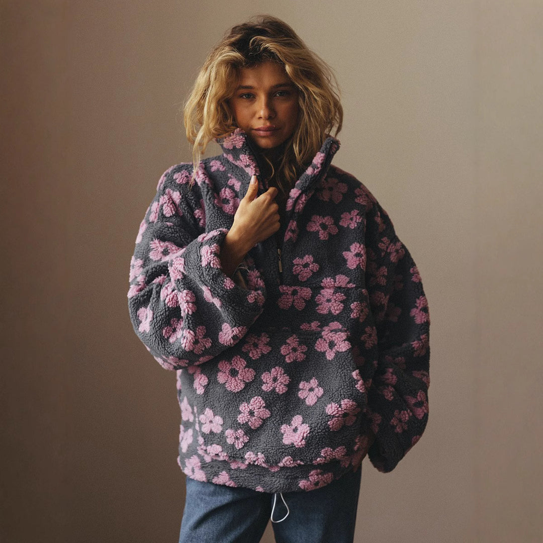 Lamswollen wintersweatshirt met bloemen design