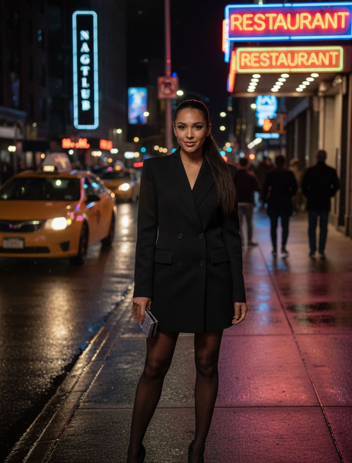 Black Double-Breasted Mini Blazer Dress