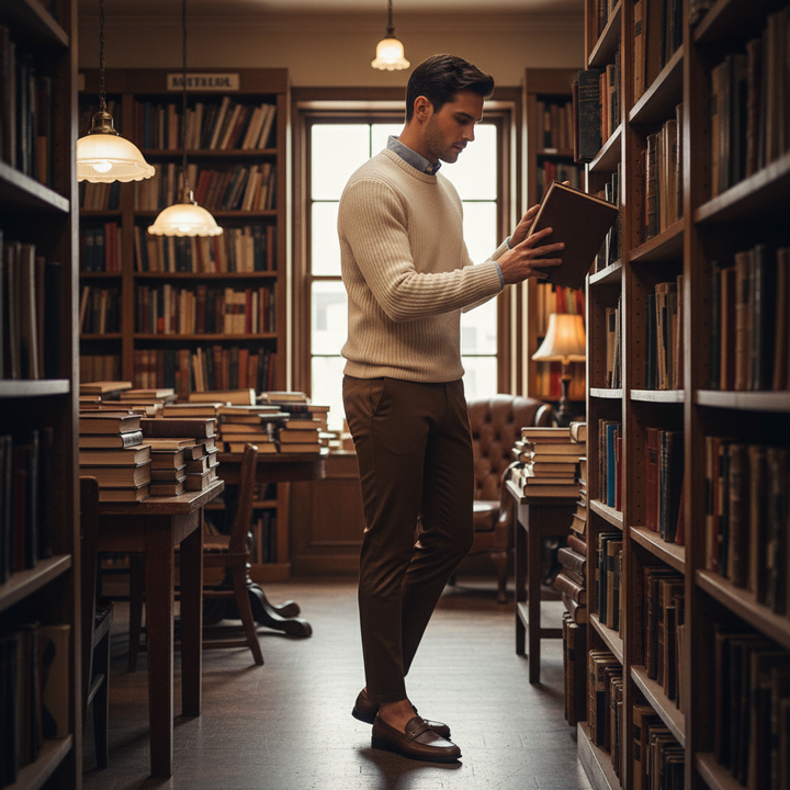 Brown pants bookstore