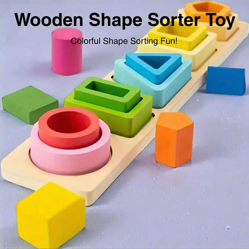1 Set Color Sorting & Stacking Toy, Wooden Shape Sorter Building Blocks, Colorful Color Recognition Shape Classification Educational Blocks Toy for Kid
