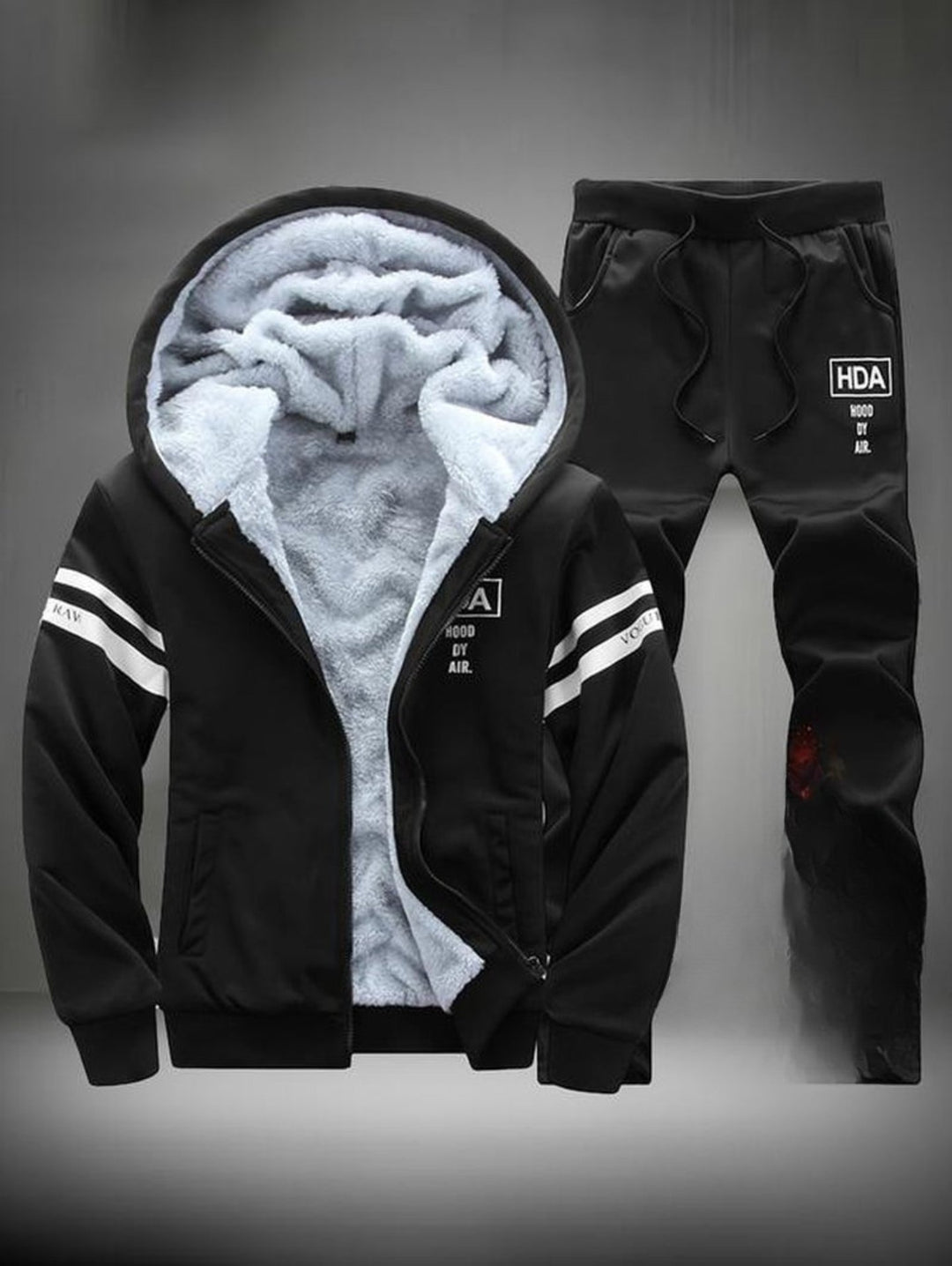 HDA Men'S Winter Casual Fleece Thick Hooded Sweatshirt & Pants Two-Piece Set Long Sleeve Warm Athleisure Clothes