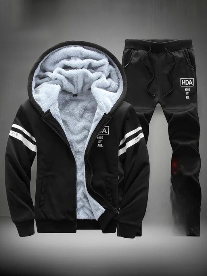 HDA Men'S Winter Casual Fleece Thick Hooded Sweatshirt & Pants Two-Piece Set Long Sleeve Warm Athleisure Clothes