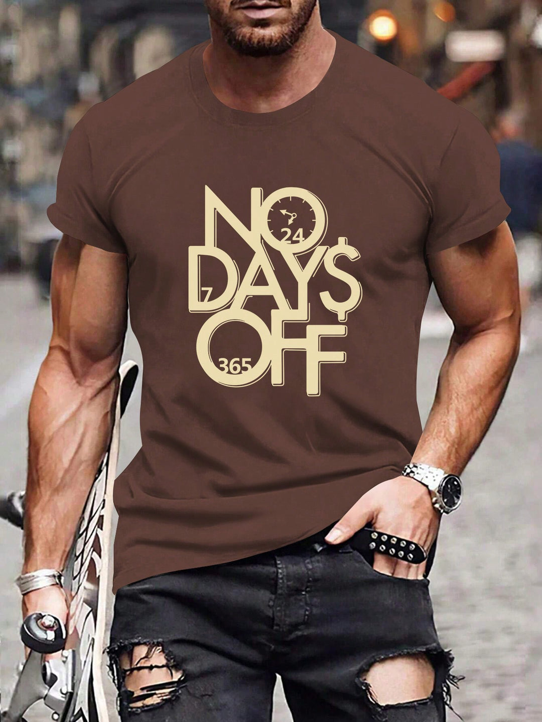 Manfinity Homme Men'S round Neck Short Sleeve T-Shirt with Slogan Print