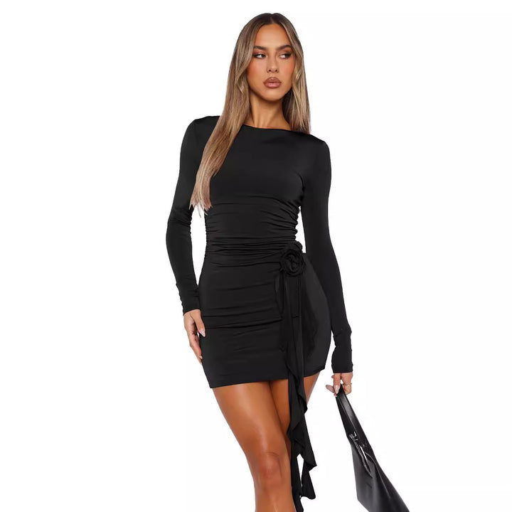 Europese en Amerikaanse stijl effen jurk met lange mouwen