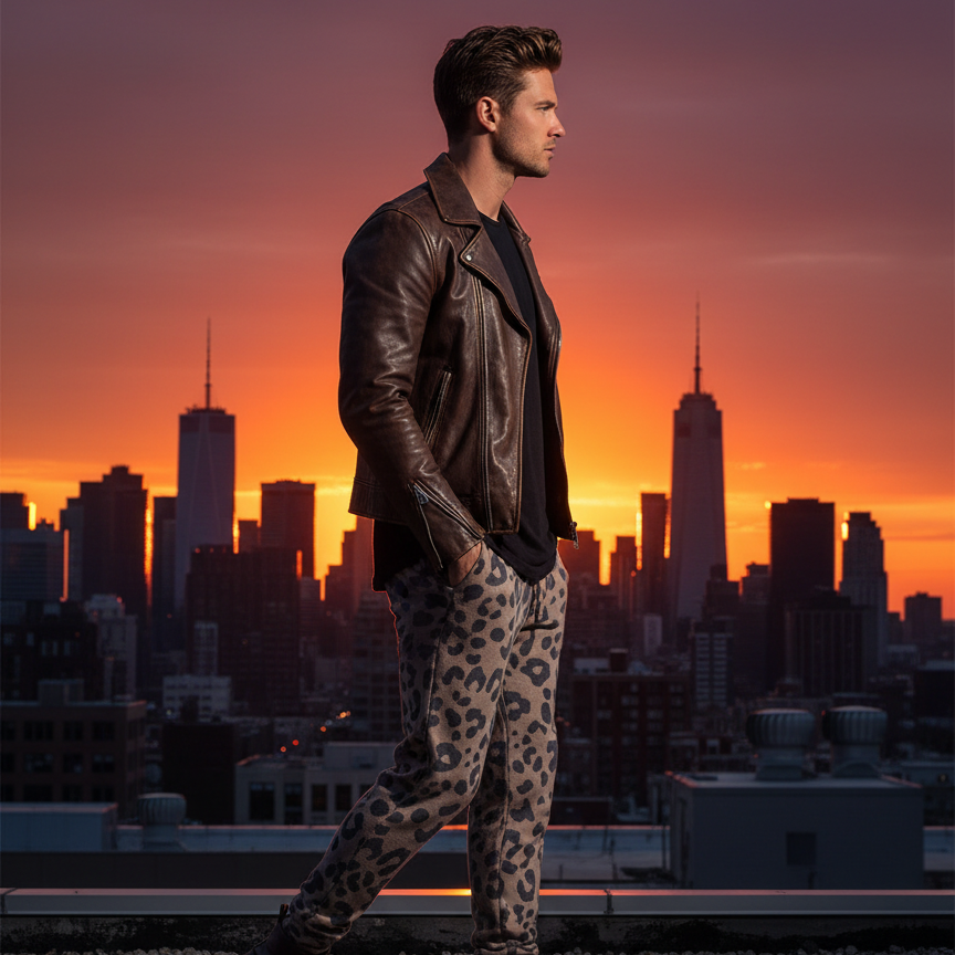 Fashionable Leopard Print Irregular Pattern Casual Pants - Premium Menswear