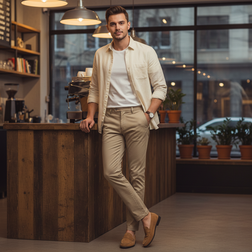 Khaki pants coffee shop