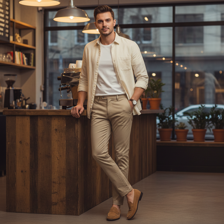 Khaki pants coffee shop