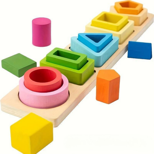 1 Set Color Sorting & Stacking Toy, Wooden Shape Sorter Building Blocks, Colorful Color Recognition Shape Classification Educational Blocks Toy for Kid