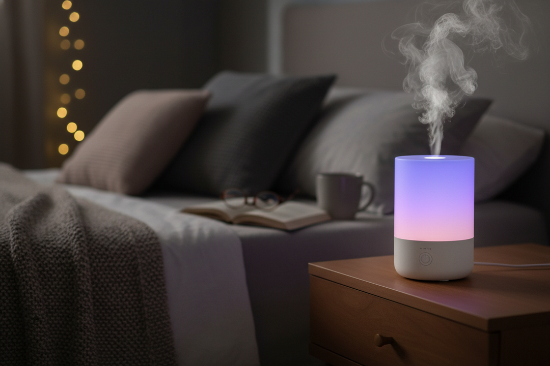 LED Humidifier op nachtkastje